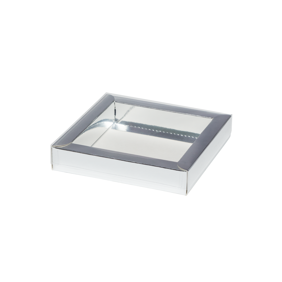 Schachteln mit Trottoirrand und transparentem Deckel, silber
