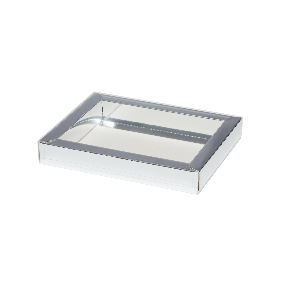 Schachteln mit Trottoirrand und transparentem Deckel, silber