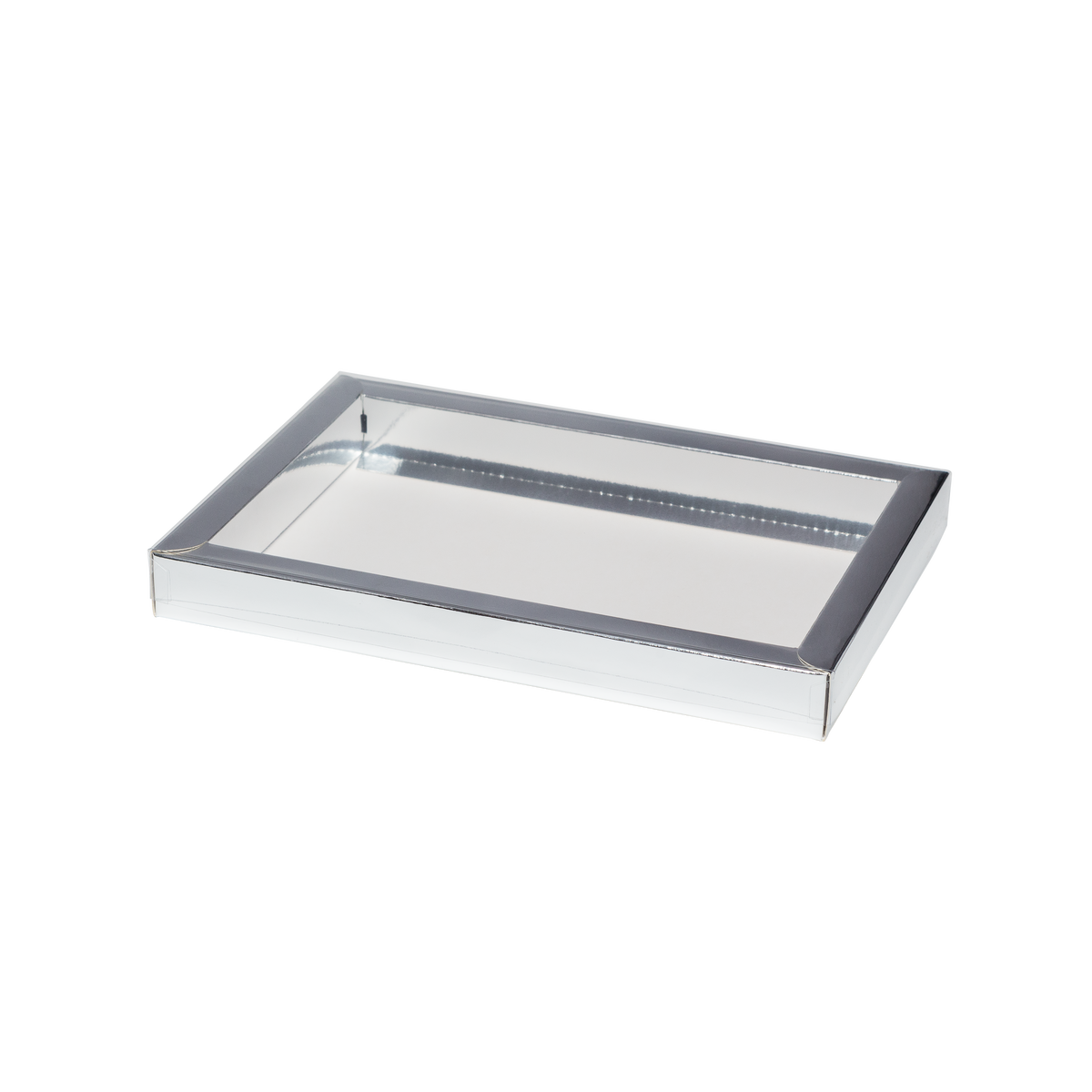 Schachteln mit Trottoirrand und transparentem Deckel, silber