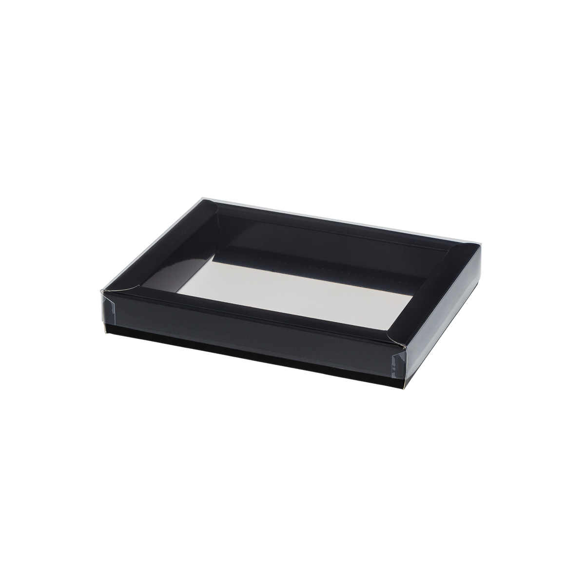 Boîte avec bord trottoir et couvercle transparent, noir