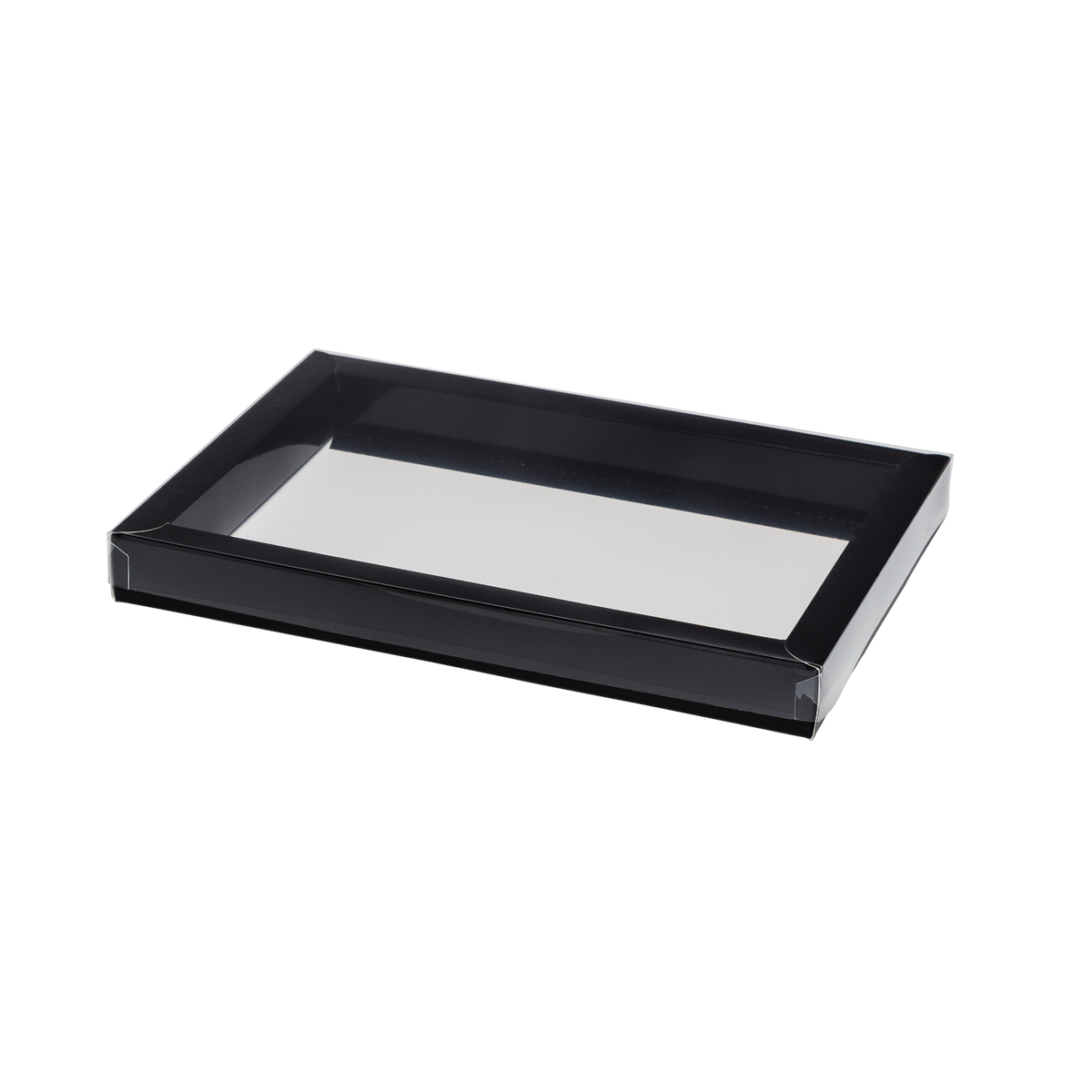 Boîte avec bord trottoir et couvercle transparent, noir