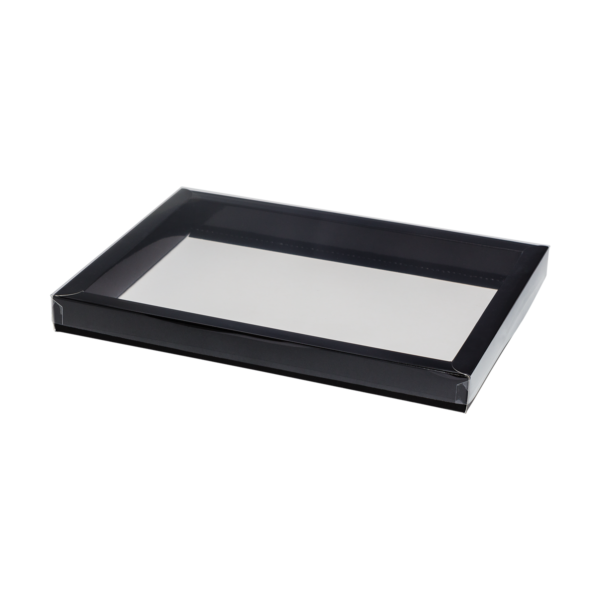 Boîte avec bord trottoir et couvercle transparent, noir