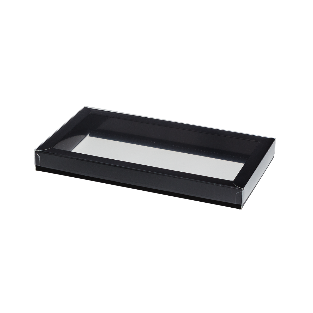 Boîte avec bord trottoir et couvercle transparent, noir