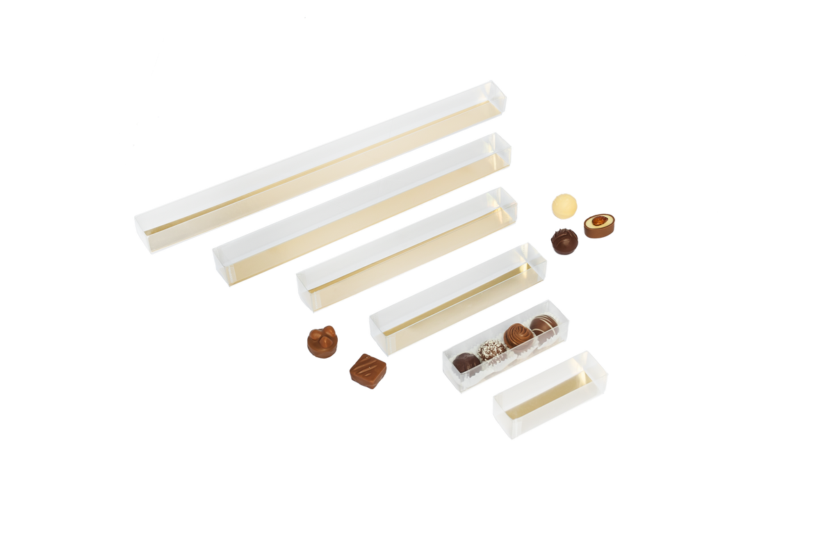 Boîtes à couvercle transparent incl. carton alu-or