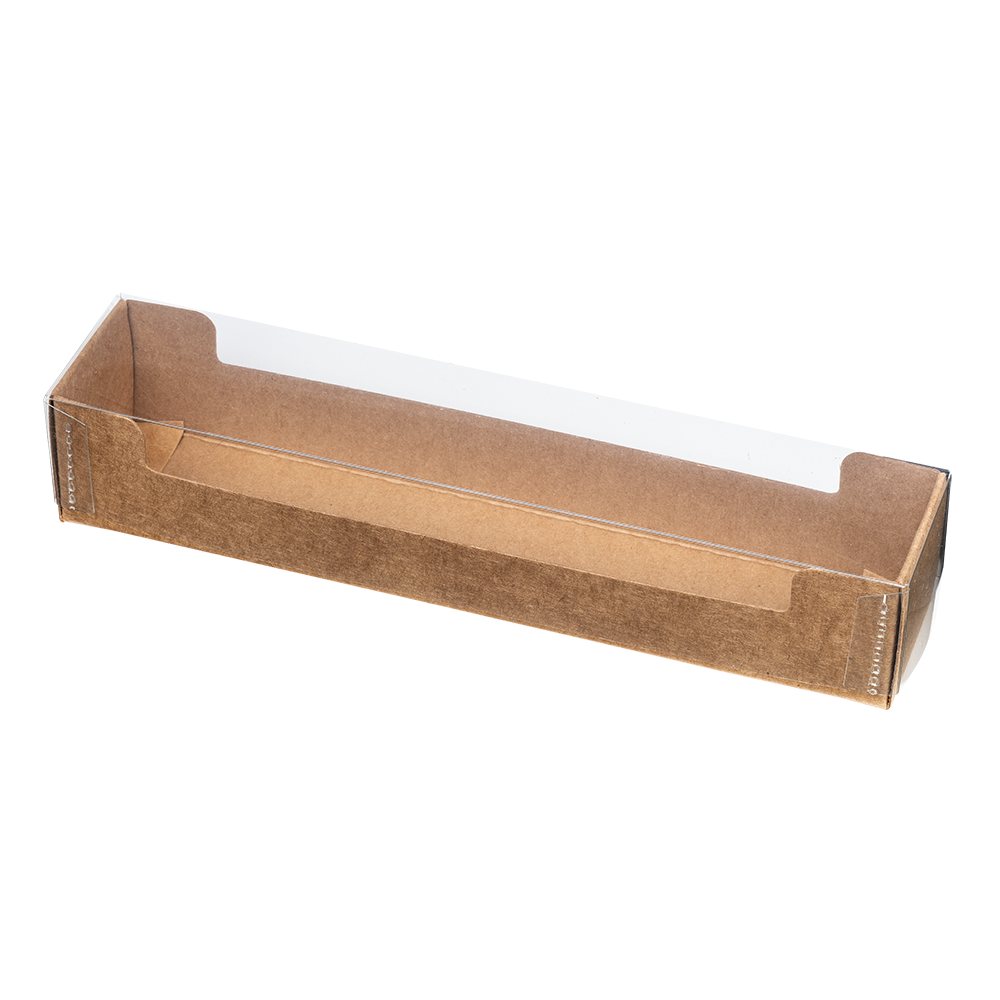 Stulpschachtel mit KRAFT-Kartonboden und transparentem Deckel