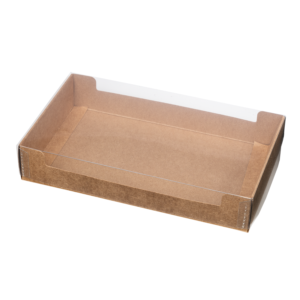 Stulpschachtel mit KRAFT-Kartonboden und transparentem Deckel