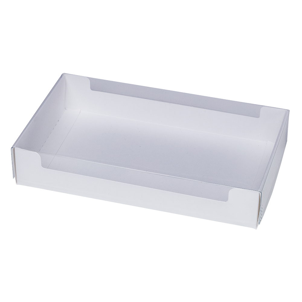 Boîte à couvercle avec fond en carton blanc et couvercle transparent