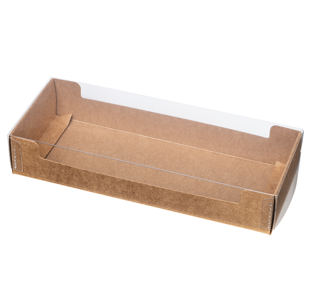 Stulpschachtel mit KRAFT-Kartonboden und transparentem Deckel