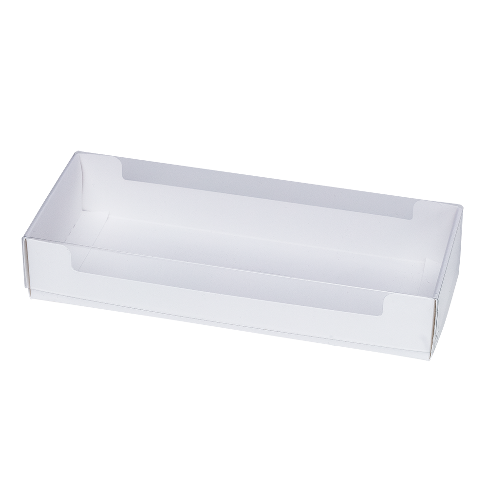 Boîte à couvercle avec fond en carton blanc et couvercle transparent