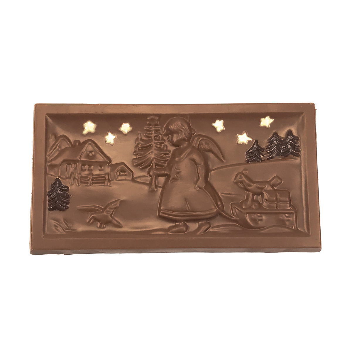 Tablette de chocolat Ange dans un paysage hivernal