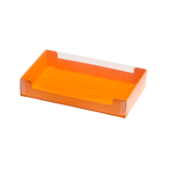 Stulpschachtel mit orangem Kartonboden und transparentem Deckel